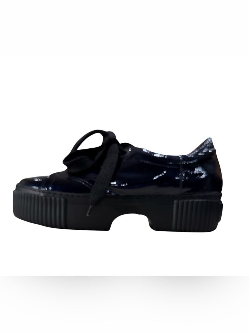 AGL Navy Platform Indigo Patent Leather Lace Up Lugg Sole Shoes Chunky